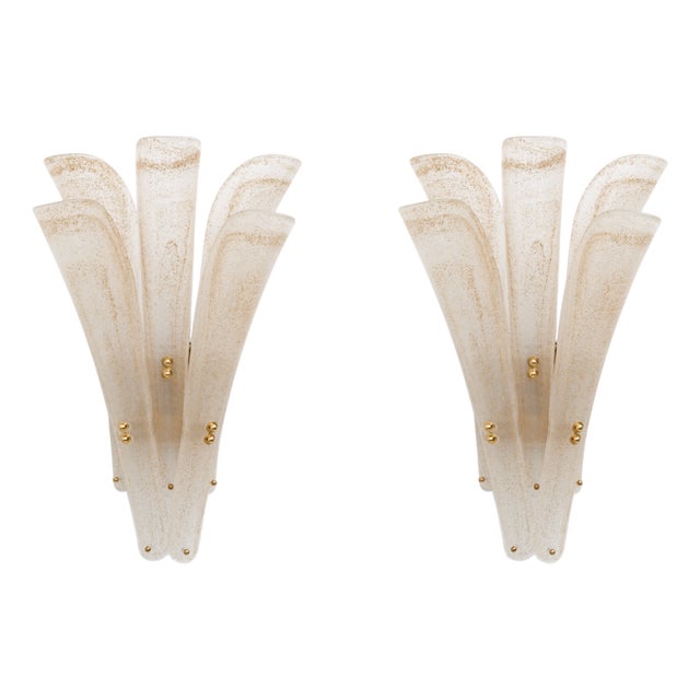 20th Century Modern Sconces in Frosted Murano Glass and Gold Leaf, Set of 2 For Sale