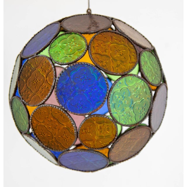 Vintage Moroccan Multi-Color Glass Orb Lantern Moorish Style For Sale - Image 11 of 12