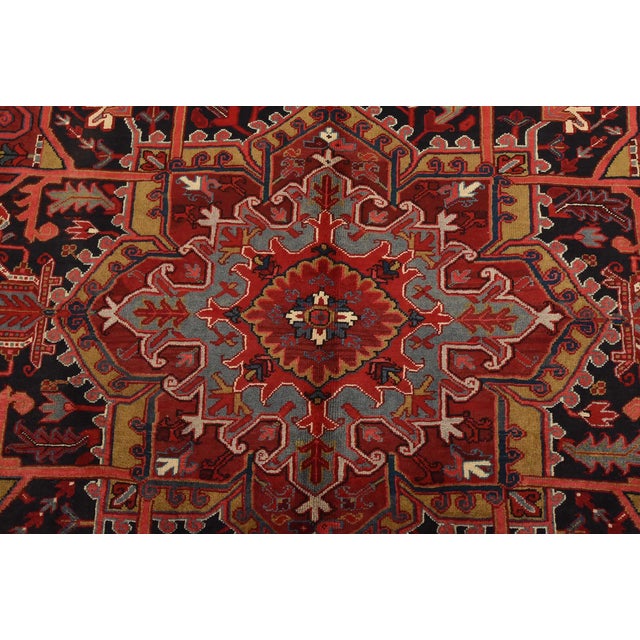 Heriz Rug 9'9'' X 12'6'' Red Wool Vintage Tribal Hand-Knotted Oriental Carpet For Sale In Philadelphia - Image 6 of 15