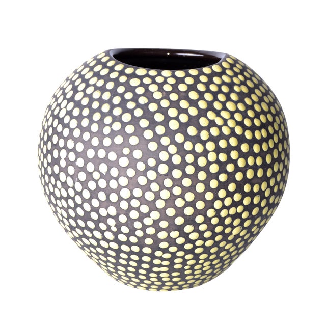 Heavy Glass Vase yellow dots Chairish
