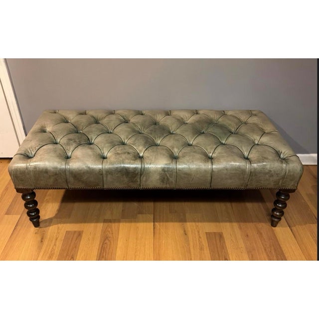 Olive George Smith Tufted Leather Ottoman Bench For Sale - Image 8 of 11
