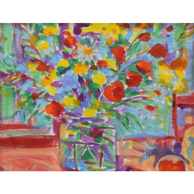Abstract Impressionist Floral Bouquet Still Life Painting Including the Antiqued Gold Wood Frame For Sale - Image 3 of 5