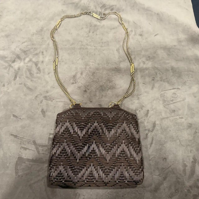 1960s Luxury Brown Woven Cotton and Brass Italian Evening Bag For Sale - Image 18 of 18