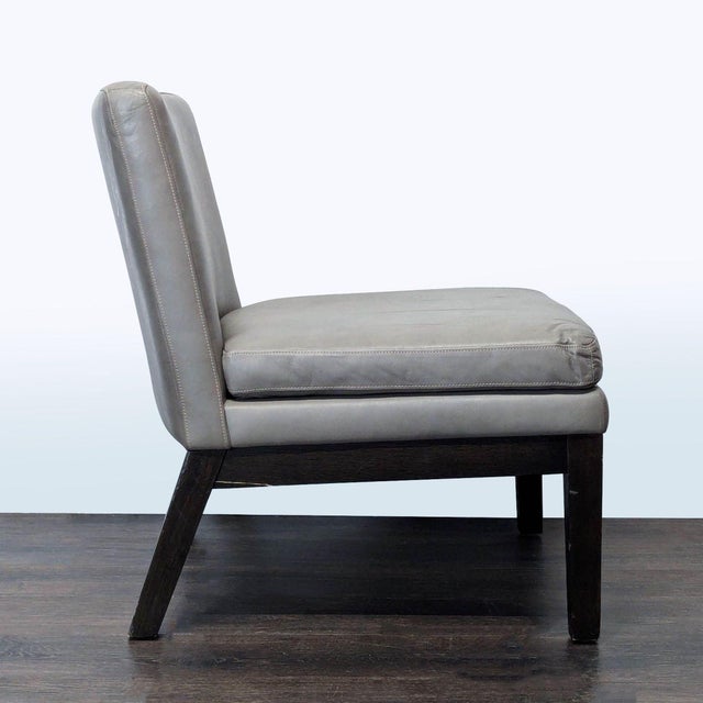 West Elm West Elm Modern Gray Leather Slipper Chair With Dark Wood Legs For Sale - Image 4 of 6