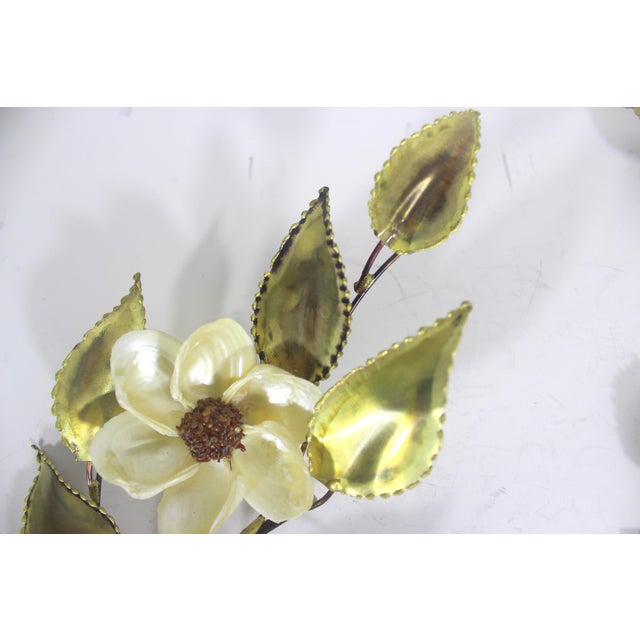 Mid 20th Century Torch Cut Brass Leaf and Shell Flower Wall Art Hollywood Recency Mid 20th Century - Set of 2 For Sale - Image 5 of 12