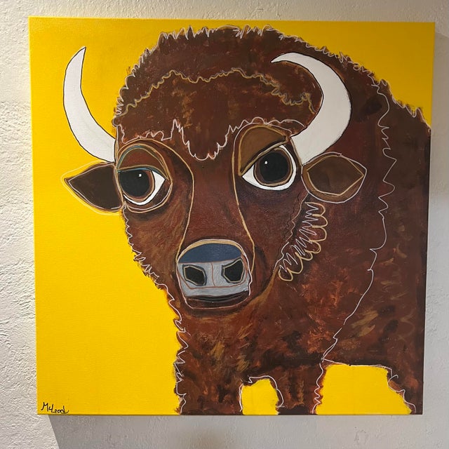 Samuel the Buffalo - Acrylic on Canvas by Melinda McLeod For Sale In Los Angeles - Image 6 of 8
