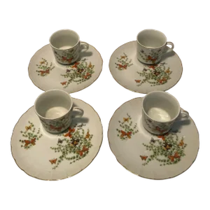 Mid 20th Century "Butterfly" Shafford Porcelain Tea Cups and Dessert Plates Set- 8 Pieces
