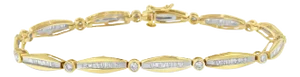 14K Yellow Gold 1-1/2 Cttw Round Brilliant-Cut & Baguette Cut Diamond Bezel and Tapered Link 7" Tennis Bracelet (H-I Color, I1-I2 Clarity)