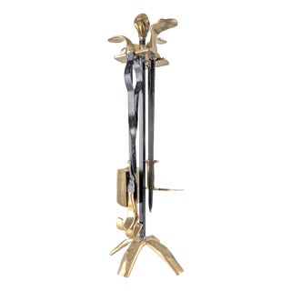 Brutalist Brass and Iron Fireplace Tool Set by David Marshall, 1970s For Sale