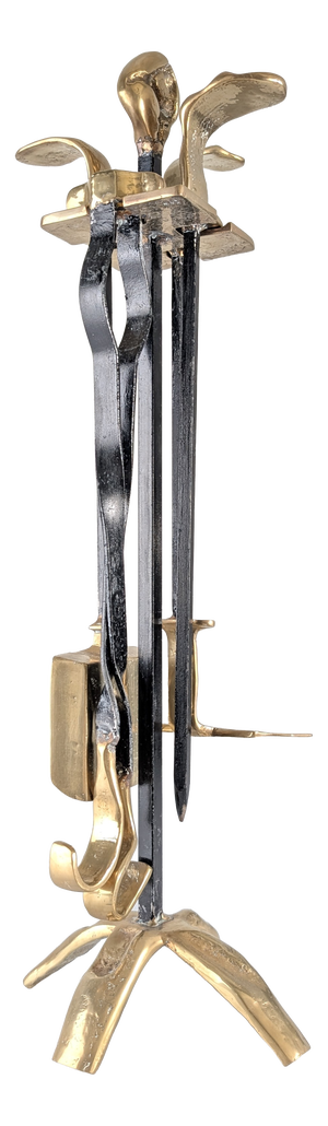 Brutalist Brass and Iron Fireplace Tool Set by David Marshall, 1970s