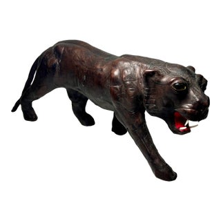 Mid - Century Leather Wrapped Black Panther Figurine For Sale