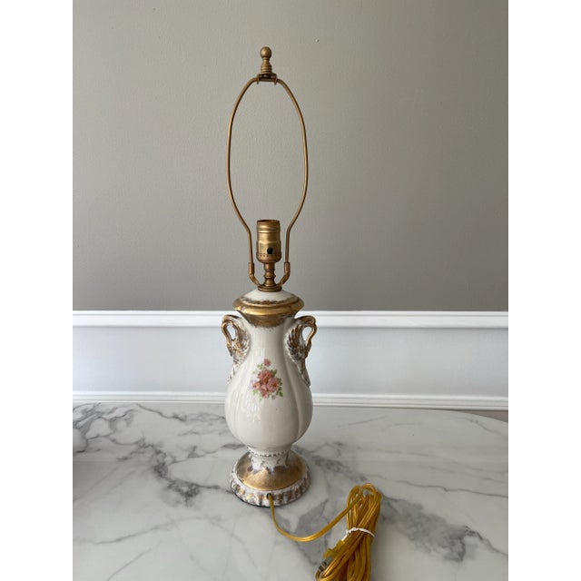 Pink Vintage Pink and Gold Wild Rose Lamp Completely Restored For Sale - Image 8 of 12