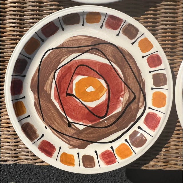 Ceramic Vintage Boho Lori Cox Geometric Pottery Plates-Set of 4 For Sale - Image 7 of 9