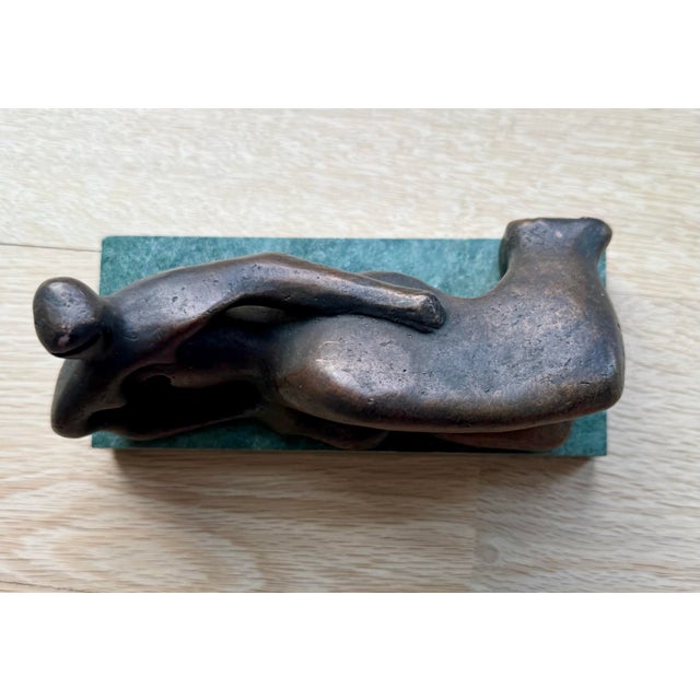 Modernist Reclining Figure Sculpture by Henry Moore on Green Marble Base For Sale In Chicago - Image 6 of 8