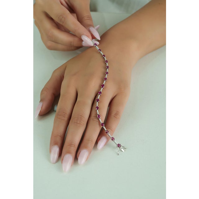 VRJewels 2.9ct Red Ruby & Diamond Tennis Bracelet in 14k White Gold For Sale - Image 10 of 16