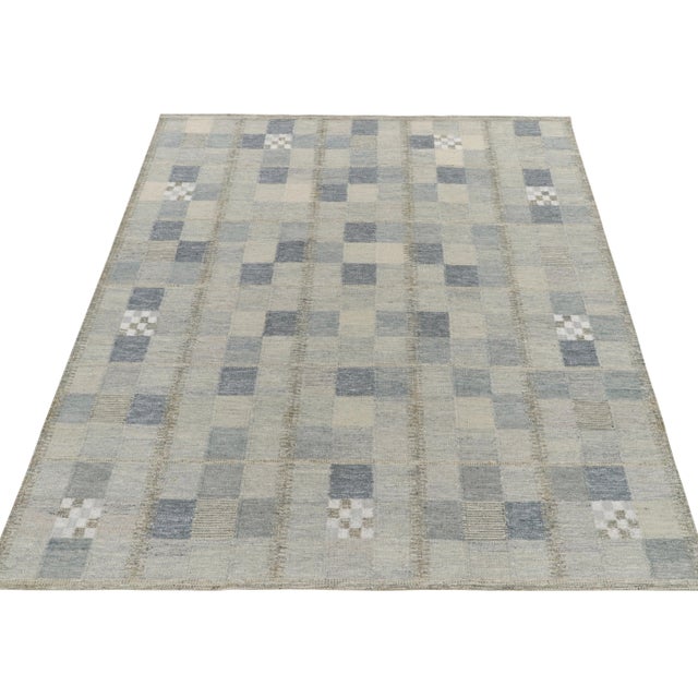 Mid-Century Modern Rug & Kilim's Scandinavian Style Kilim Rug in Blue and Grey Geometric Pattern - 9'x12' For Sale - Image 3 of 6