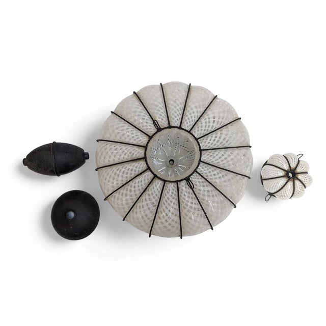 Mid-Century Modern Mid 20th Century Venetian Murano Latticino Caged Pendant Light For Sale - Image 3 of 9