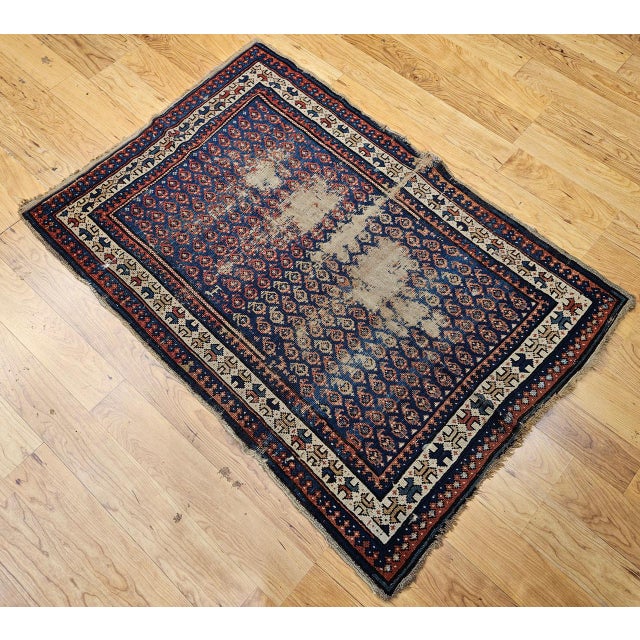19th Century 19th Century Caucasian Shirvan Rug, Handwoven Wool, Allover Paisley Design, Blue & Ivory, 3' x 4' For Sale - Image 5 of 14