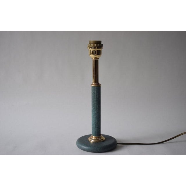 Traditional Vintage Brass Table Lamp, Teal Textured Column Desk Lamp — 1980s For Sale - Image 3 of 6