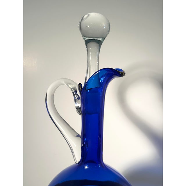 Vintage Bohemian Cobalt Glass Decanter and Six Wine Glass Set For Sale - Image 4 of 11