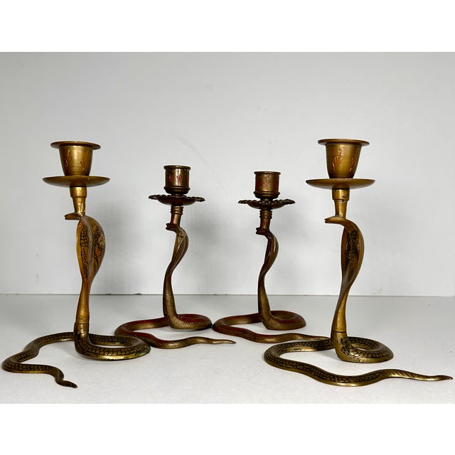Mid Century Anglo-Indian Brass Cobra Candlestick Collection For Sale - Image 4 of 18