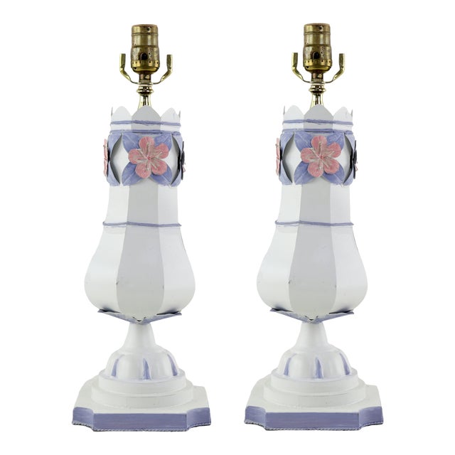 A Pair of Vintage Iron Flower Table Lamps For Sale