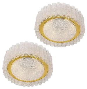 Glass and Brass Flush Mounts by Doria Leuchten, 1960s, Set of 2