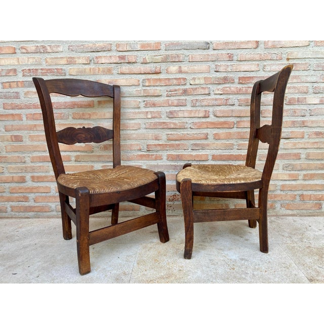 Mid 20th Century French Oak and Rush Armchairs, Set of 2 For Sale - Image 12 of 18