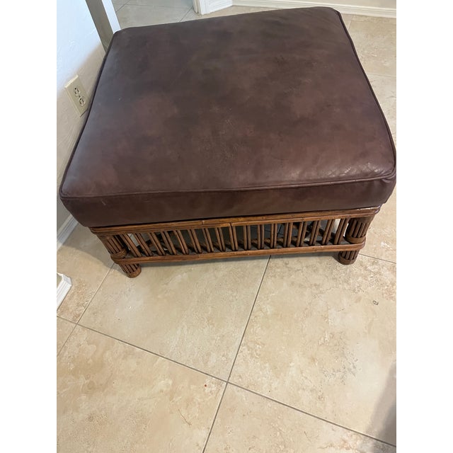 Brown 1990s Palecek Presidents Stick Reed Rattan Nantucket Ottoman Footstool For Sale - Image 8 of 12