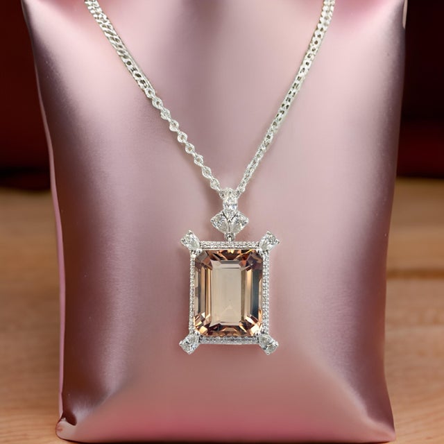 Natural Smoky Topaz Diamond Necklace 20" 14k Gold 38.38 TCW Certified For Sale - Image 4 of 16