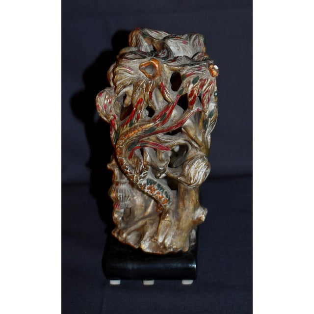 Vtg. Carved Asian Style Soapstone Goddess Statue on Wood Base For Sale - Image 13 of 15