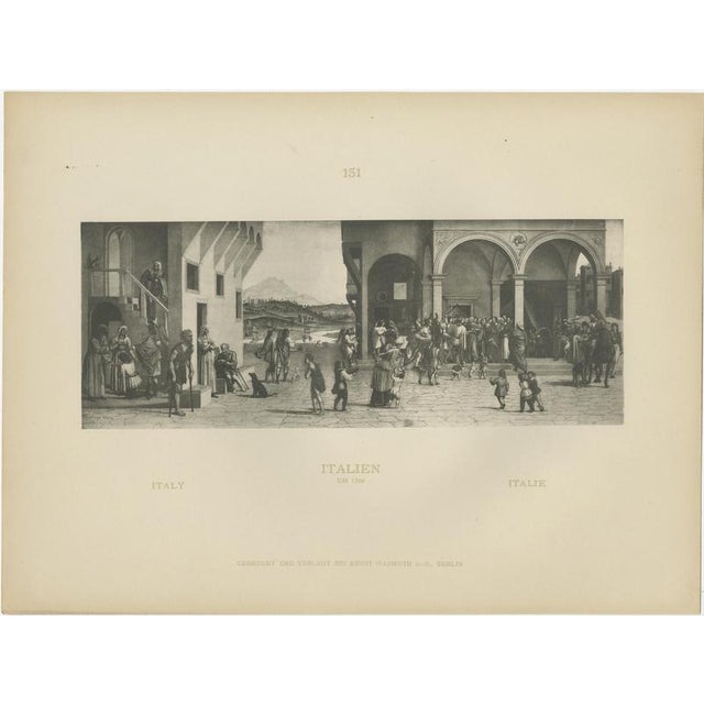 Italian renaissance street scenes c.1880 — set of 2 decorative engravings a beautifully matched pair of original c.1880...
