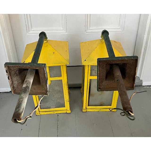 Antique Early 20th C. Aesthetic Movement Mission or Mackintosh Style Outside Iron Wall Lanterns - A Pair For Sale - Image 14 of 18