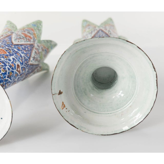 Pair of Decorative Middle Eastern Enameled Copper Vases For Sale - Image 9 of 11