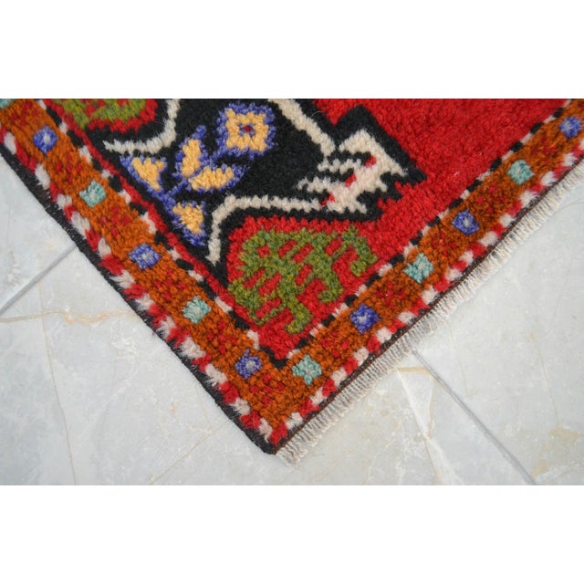 1970s Hand Knotted Small Turkish Rug Entry Kitchen Decor Door Mat Yastik Rug - 20" X 36" For Sale - Image 9 of 11