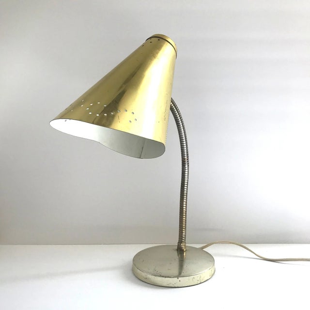 Mid 20th Century Mid-Century Modern Gold Metal Gooseneck Desk Lamp For Sale - Image 5 of 8