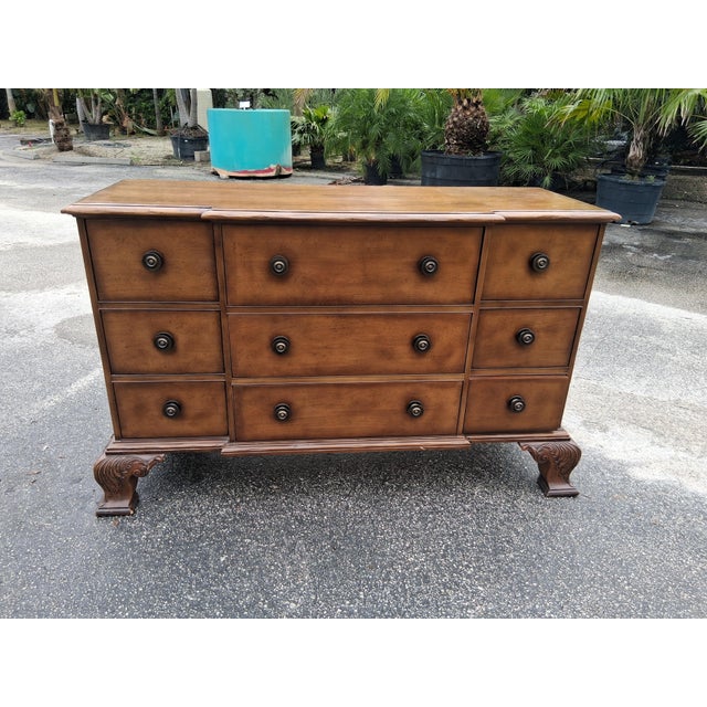 Traditional Early 20th Century Baker Furniture American Traditional 9-Drawer Dresser | Handcrafted Usa | Carved Bracket Feet For Sale - Image 3 of 8