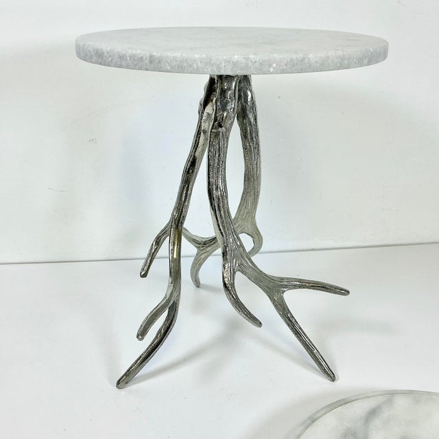 Vintage Hollywood Regency Silver Plated Antlers and Marble Buffet Tiered Serving Platters.. For Sale - Image 12 of 15