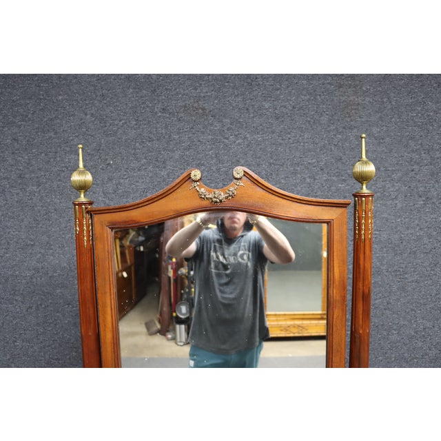 Edwardian Style Mahogany Cheval Dressing Mirror With Brass Accents For Sale - Image 9 of 13
