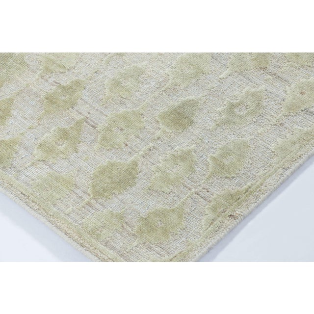 2010s Rug & Kilim’s Block Print Rug With Sage Green Florals on Ice-Blue & Silver Field For Sale - Image 5 of 7