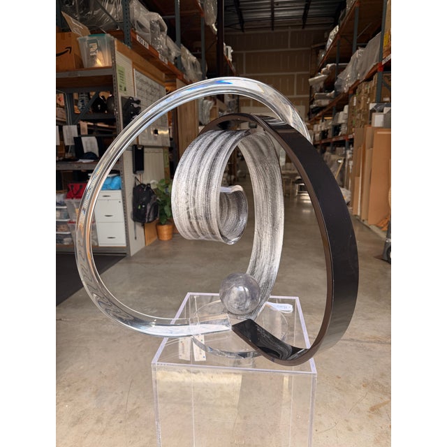 Make a bold statement with this contemporary abstract acrylic sculpture signed by the artist Shahrooz, featuring sweeping...