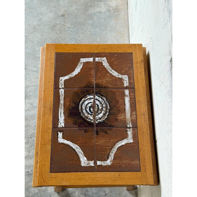 1970s Oak Tile Top Drop-Leaf Folding End Table Danish Mid-Century Modern 1970s For Sale - Image 5 of 10