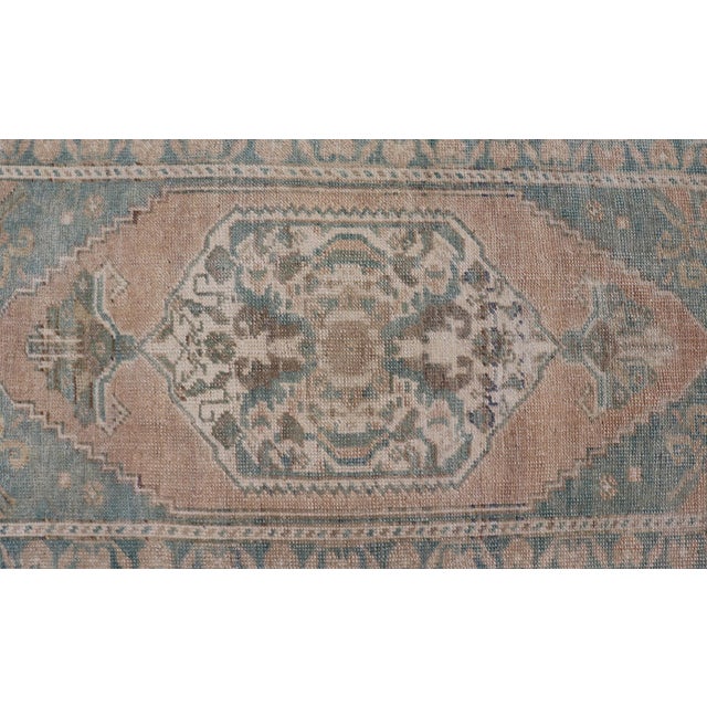 Vintage Turkish Oushak Rug With Soft Peach Field and Pale Aqua Accents For Sale In Atlanta - Image 6 of 8