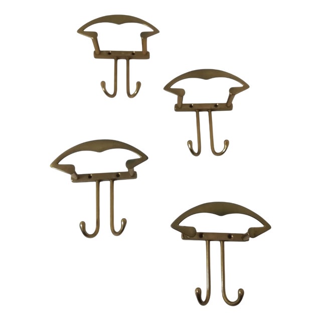 Vintage Brass Wall Coat Rack, Italy, 1960s, Set of 4 For Sale