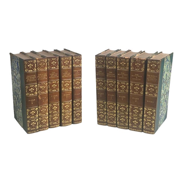 Antique Leather Bindings - American History Books by Harvard Professor John Fiske - 10 Volumes For Sale