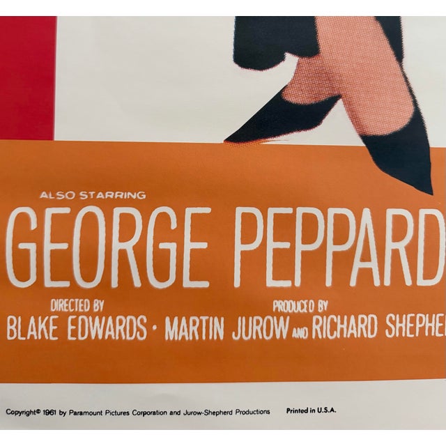 Mid 20th Century Breakfast at Tiffany’s Audrey Hepburn National Screen Service One Sheet Movie Poster 40” X 27” For Sale - Image 4 of 5