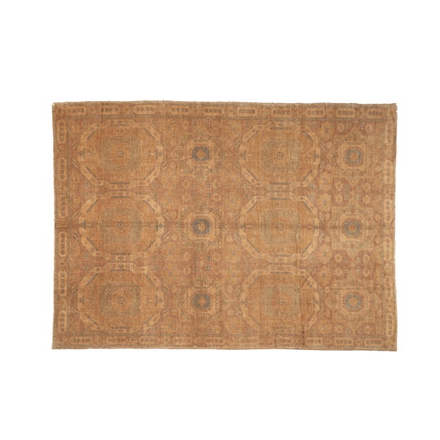 10x14 Fine Hand-Knotted Golden Geometric Oushak Style Rug For Sale In Los Angeles - Image 6 of 9