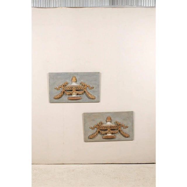 Italian Italian 19th Century Painted Wood Wall Decorations with Carved Urns - A Pair For Sale - Image 3 of 11