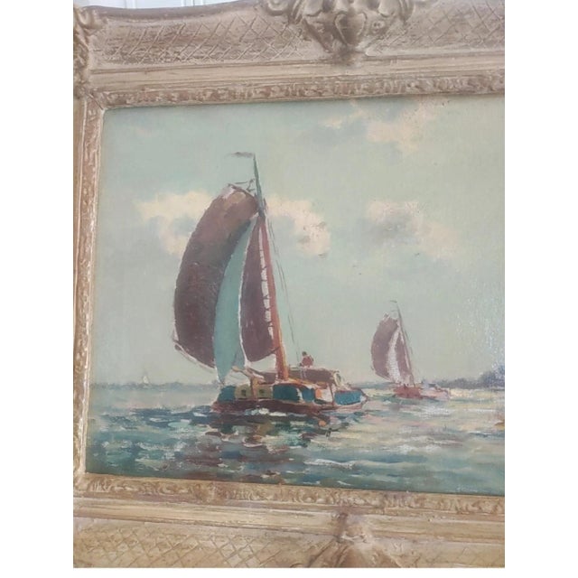 Realism European School, 19th Century, Fishing Boats Near Shore, Oil on Canvas, Framed: For Sale - Image 3 of 7