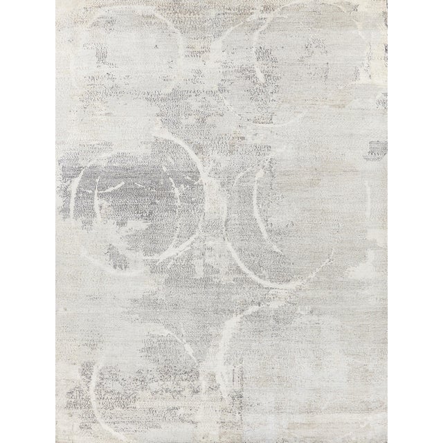 Textile Exquisite Rugs Fine Pure Silk Hand-Knotted Silk Gray/Ivory Rug-10'X14' For Sale - Image 7 of 7